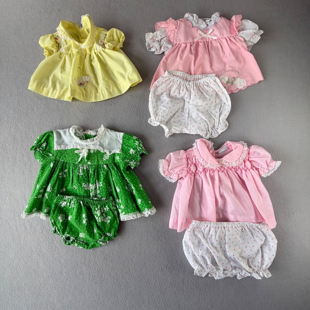 Vintage Baby Girl Clothing Lot 7 Pc Dresses Bloomers Lace Sears Mayfair Nannette